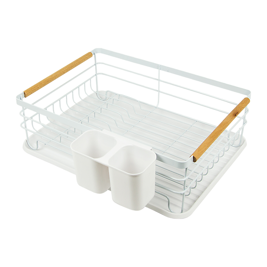 Metal Dish Drying Rack Drainboard Holder Tray Kitchen Plates Cutlery Wood Handle - image1