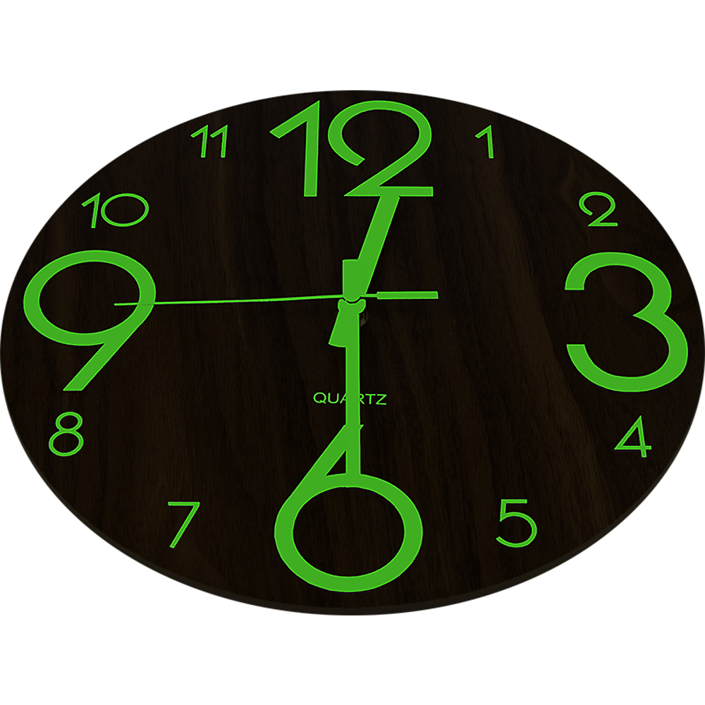 Glow In Dark Wall Clock Luminous Quartz Wooden Non Ticking Home 12''/30cm - image8