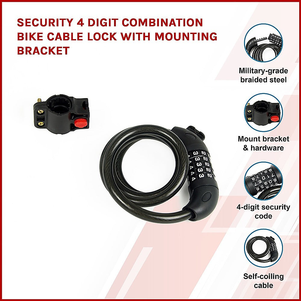 Security 4 Digit Combination Bike Cable Lock with Mounting Bracket - image3