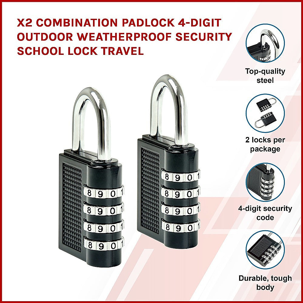 X2 Combination Padlock 4-Digit Outdoor Weatherproof Security School Lock Travel - image3