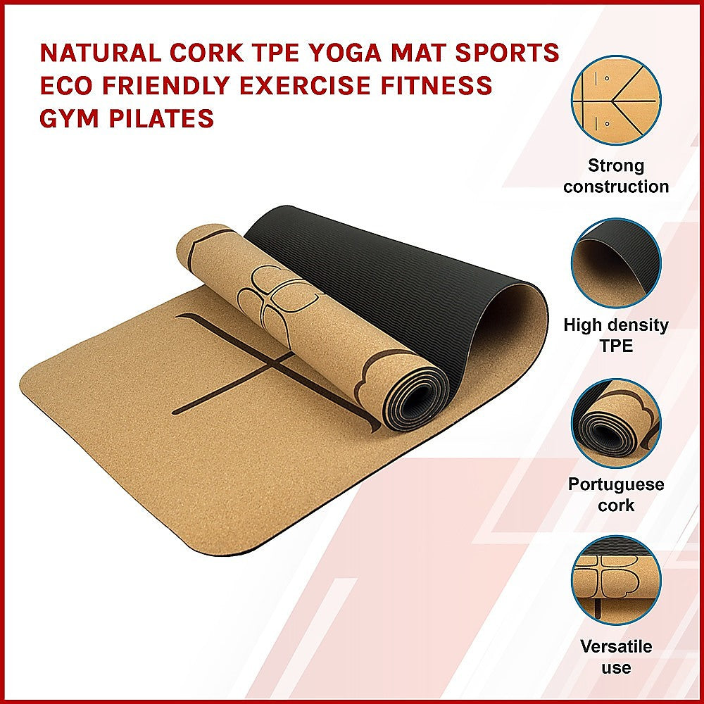 Natural Cork TPE Yoga Mat Sports Eco Friendly Exercise Fitness Gym Pilates - image3