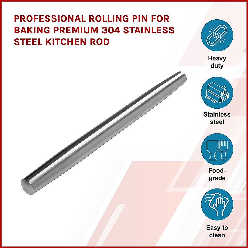 Professional Rolling Pin for Baking Premium 304 Stainless Steel Kitchen Rod - image3