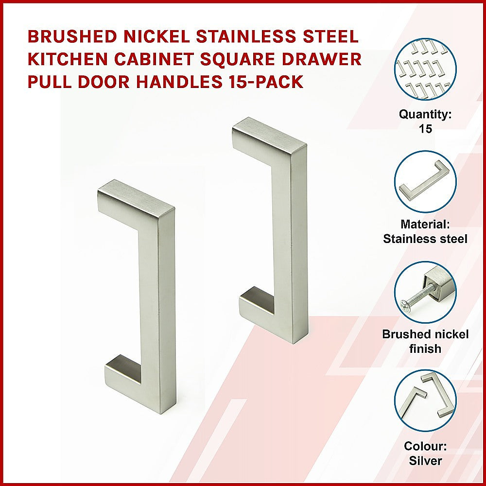 Brushed Nickel Stainless Steel Kitchen Cabinet Square Drawer Pull Door Handles 15-Pack - image3