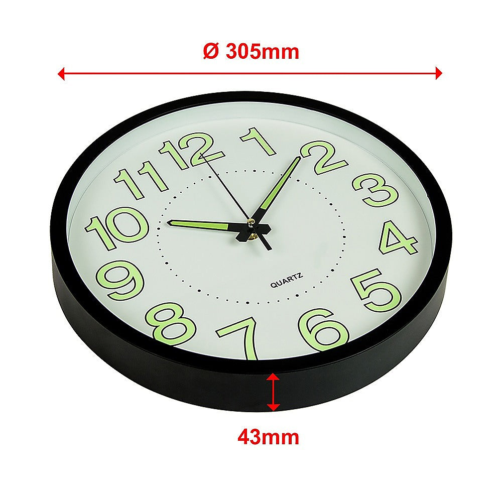 305mm Luminous Wall Clock Glow In The Dark Silent Quartz Indoor Home Modern Clock - image8