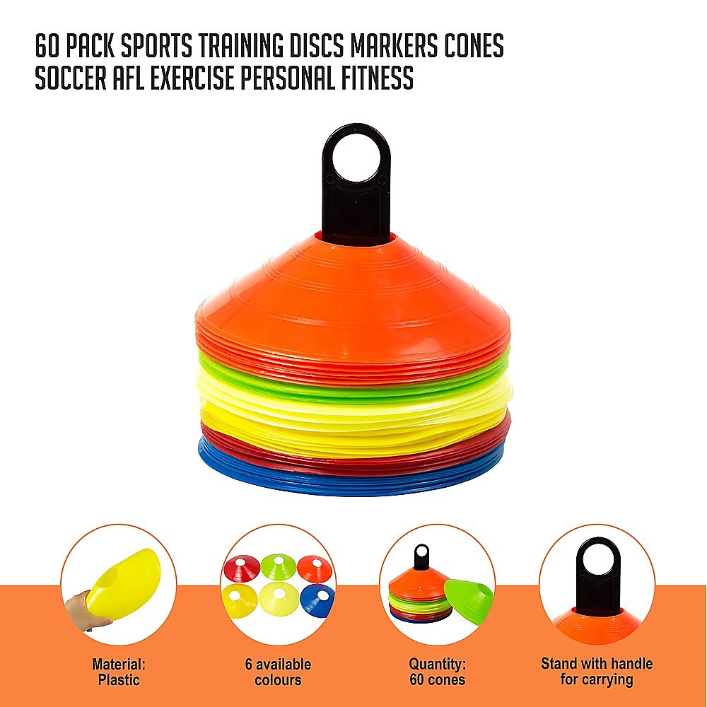 60 Pack Sports Training Discs Markers Cones Soccer AFL Exercise Personal Fitness - image3