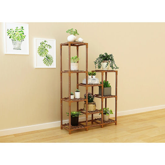 Indoor Outdoor Garden Plant Stand Planter Flower Pot Shelf Wooden Shelving - 9 Shelves - image1