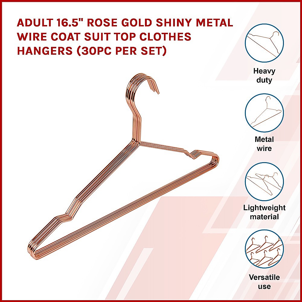 Adult 16.5" Rose Gold Shiny Metal Wire Coat Suit Top Clothes Hangers (30pc per set) - image3