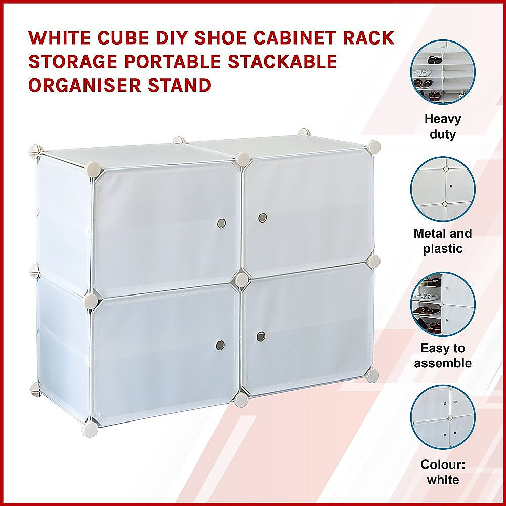 White Cube DIY Shoe Cabinet Rack Storage Portable Stackable Organiser Stand - image3