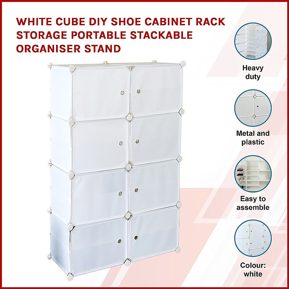 White Cube DIY Shoe Cabinet Rack Storage Portable Stackable Organiser Stand - image3