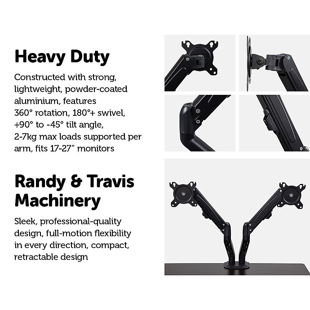 Dual Screen Gas-strut Monitor Stand Mount Desktop Bracket for LED/LC - image5