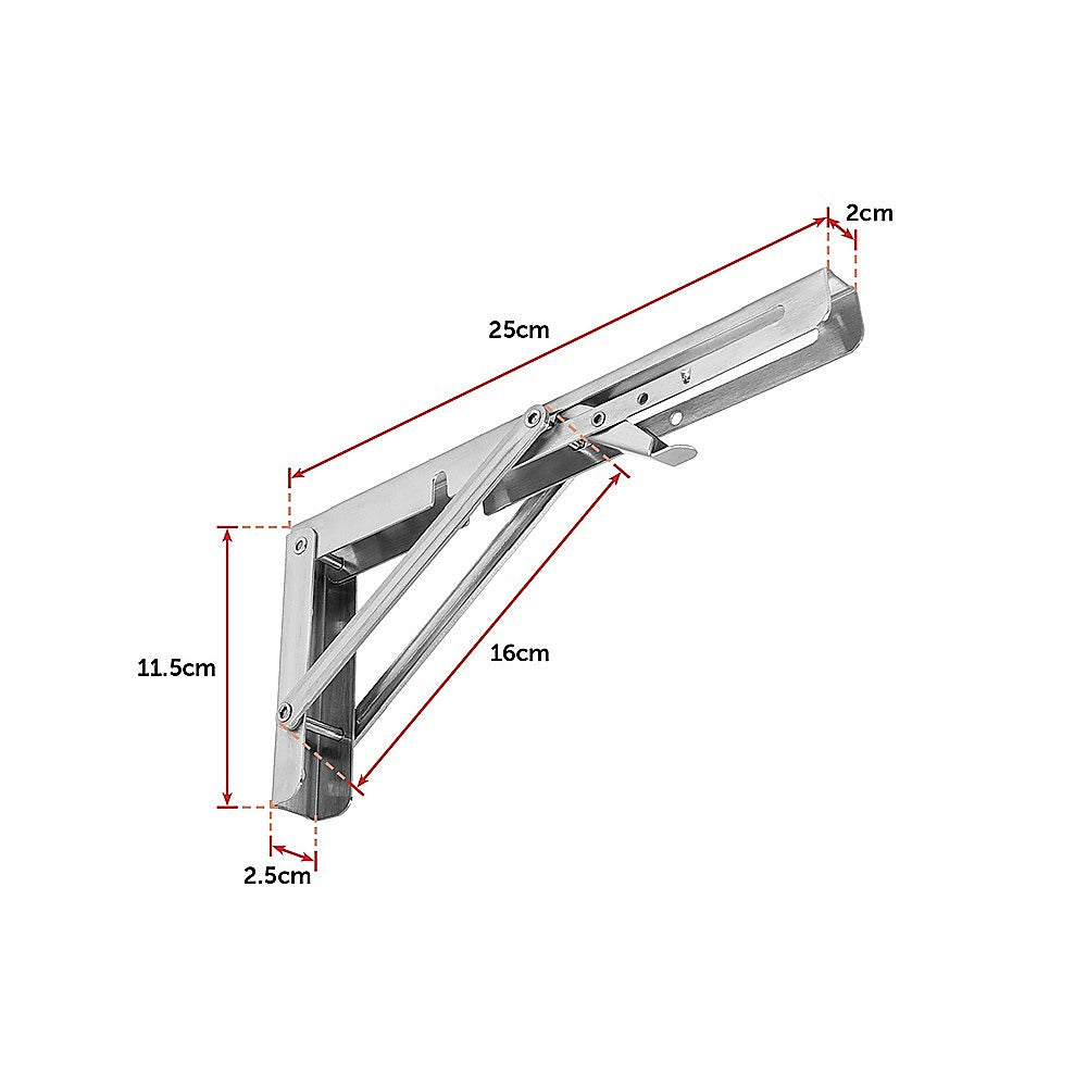 2x 10" Stainless Steel Folding Table Bracket Shelf Bench 50kg Load Heavy Duty - image8