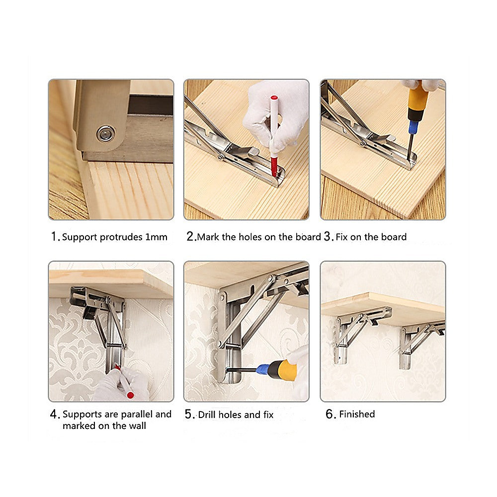 2x 10" Stainless Steel Folding Table Bracket Shelf Bench 50kg Load Heavy Duty - image4