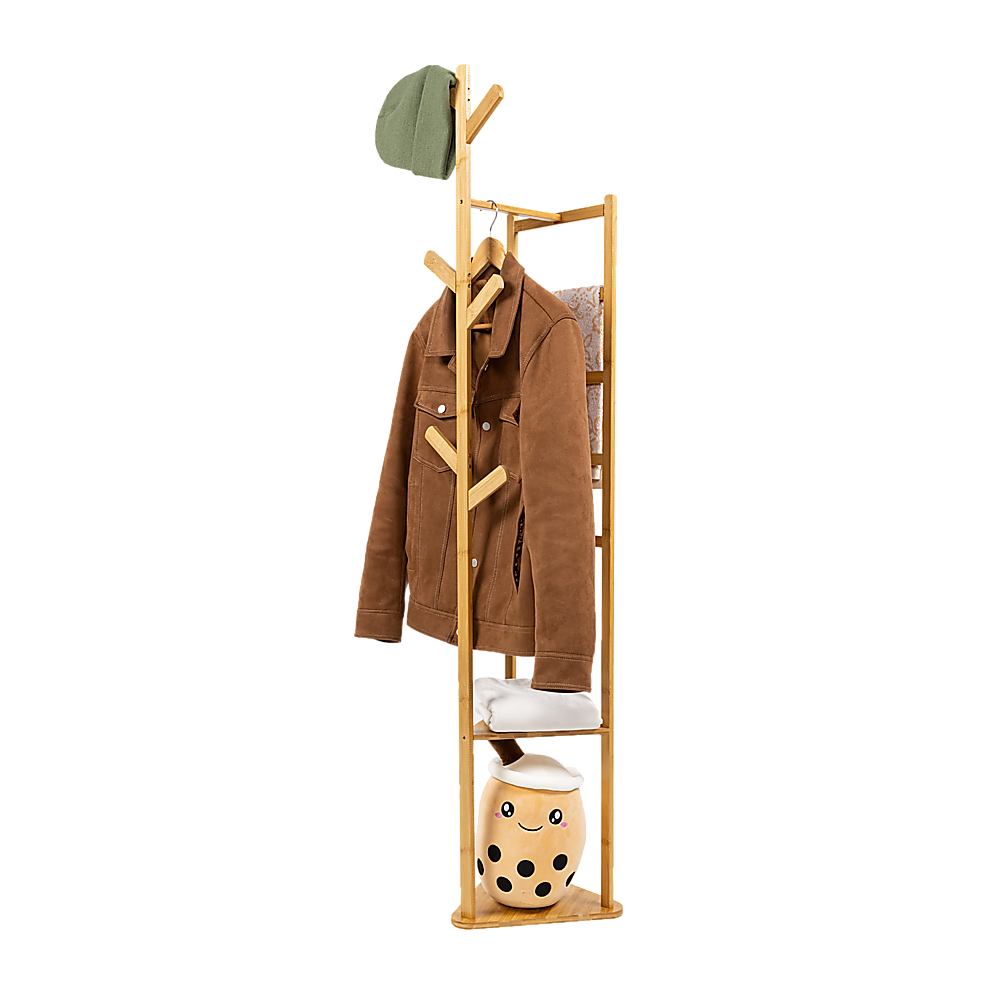 Clothes Coat Rack Garment Stand Shelf Wooden Tree Hanger Bag Hat Hook Holder - image4
