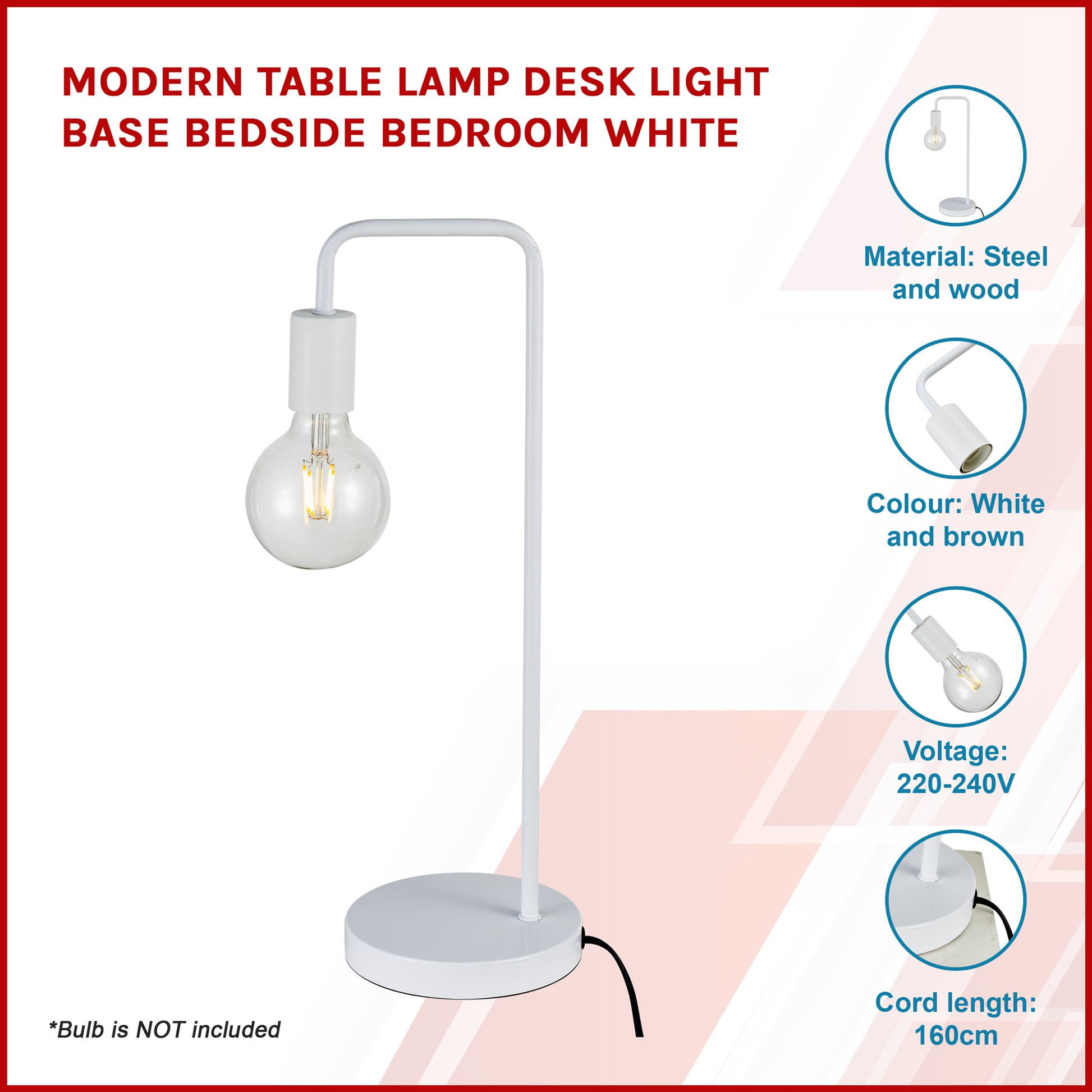 Modern Table lamp Desk Light Base Bedside Bedroom White - image7