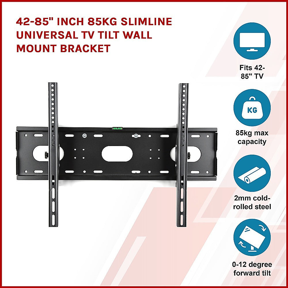 42-85" Inch 85kg Slimline Universal TV Tilt Wall Mount Bracket - image4