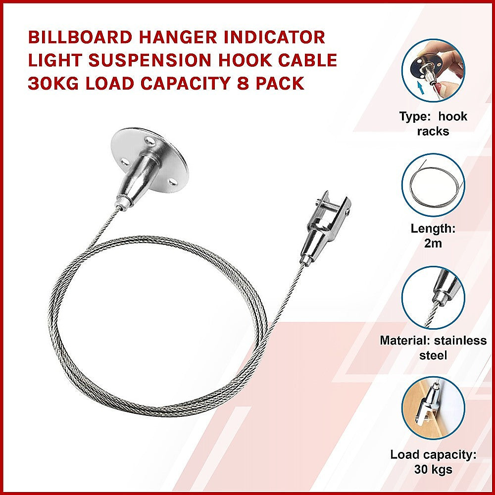 Billboard Hanger Indicator Light Suspension Hook Cable 30kg Load Capacity 8 Pack - image3