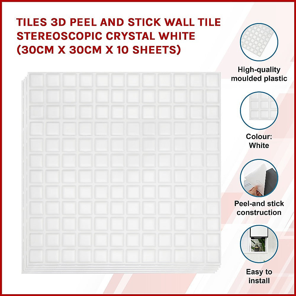 Tiles 3D Peel and Stick Wall Tile Stereoscopic Crystal White (30cm x 30cm x 10 sheets) - image3