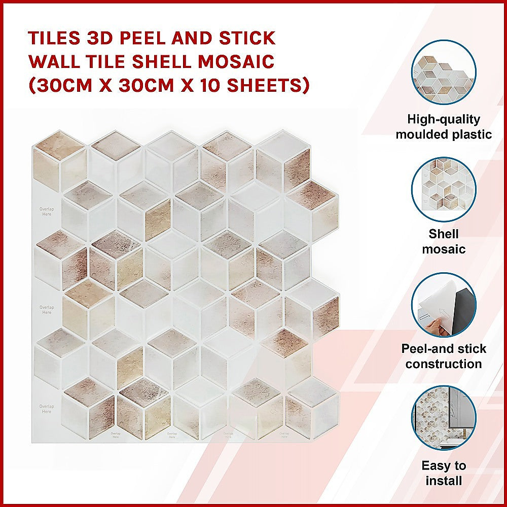 Tiles 3D Peel and Stick Wall Tile Shell Mosaic (30cm x 30cm x 10 sheets) - image3