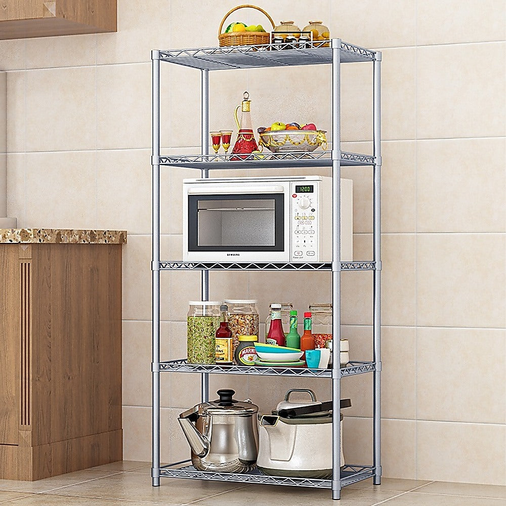 5 Tier Silver Metal Storage Rack Shelving Wire Shelf - image4