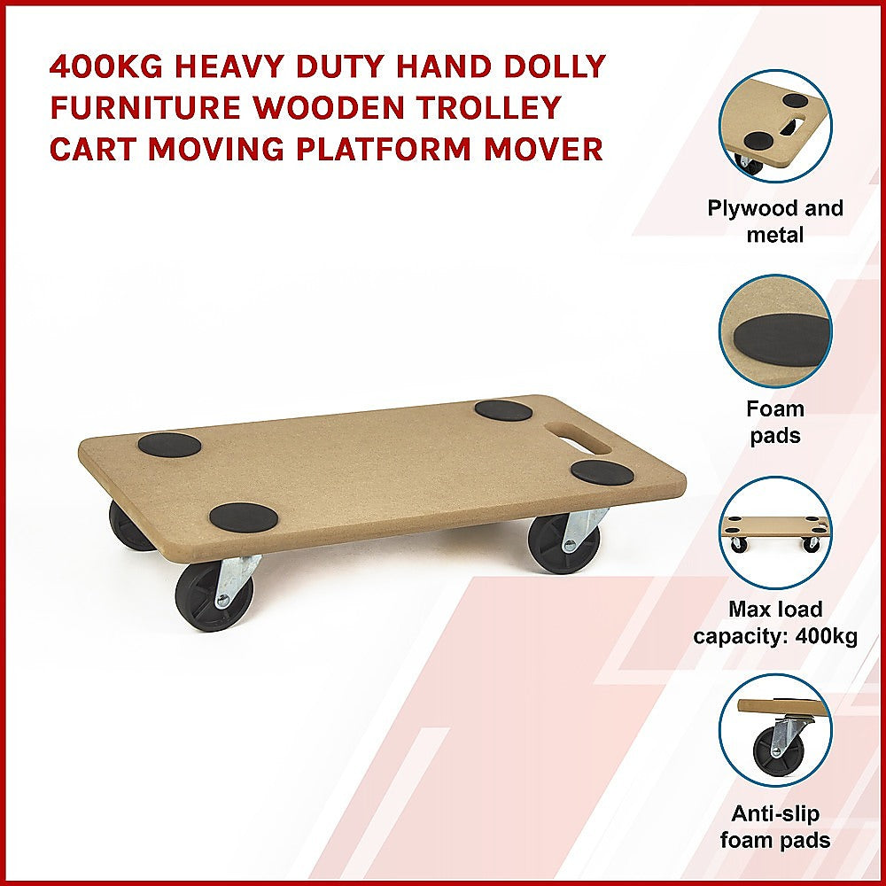 200kg Heavy Duty Hand Dolly Furniture Wooden Trolley Cart Moving Platform Mover - image3