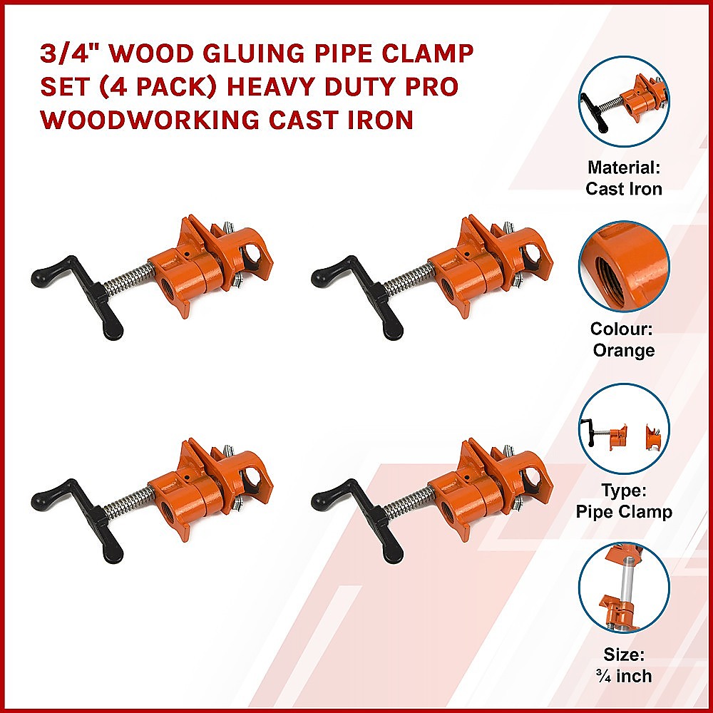 3/4" Wood Gluing Pipe Clamp Set (4 Pack) Heavy Duty PRO Woodworking Cast Iron - image3