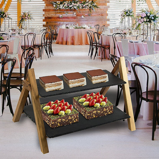 Party 2 Tier Cake Stand Slate Wedding Tiered Serving Stand Afternoon Tea - image1