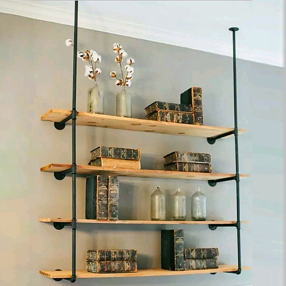Wall Shelves Display Bookshelf Industrial DIY Pipe Shelf Rustic Brackets - image2