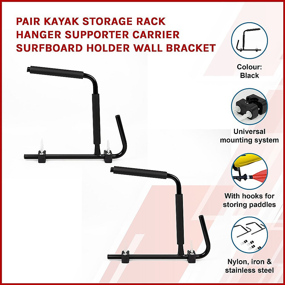 Pair Kayak Storage Rack Hanger Supporter Carrier Surfboard Holder Wall Bracket - image3