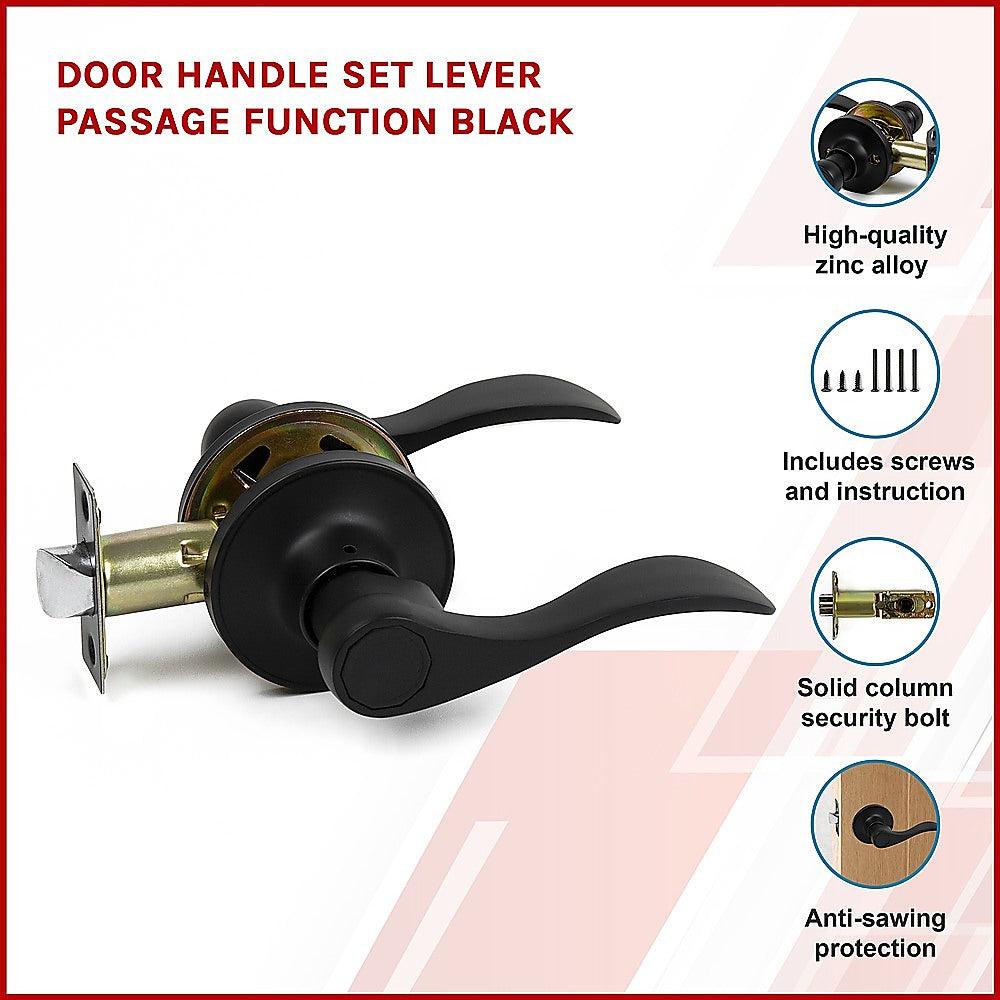 Door Handle Set Lever Passage Function Black - image3