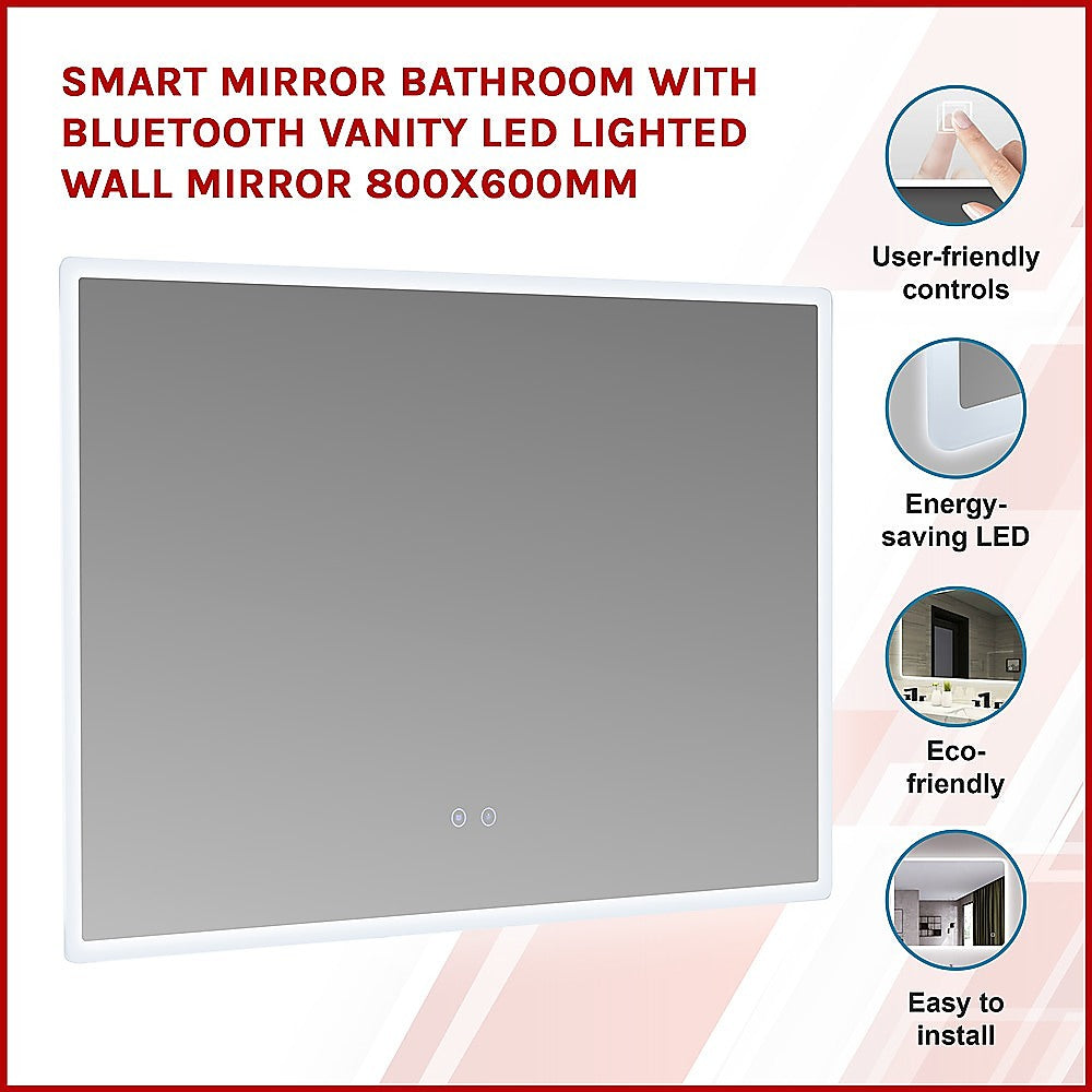 Smart Mirror Bathroom with Bluetooth Vanity LED Lighted Wall Mirror 800x600mm - image3