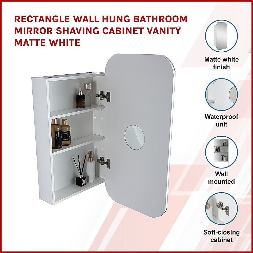 Rectangle Wall Hung Bathroom Mirror Shaving Cabinet Vanity Matte White - image3