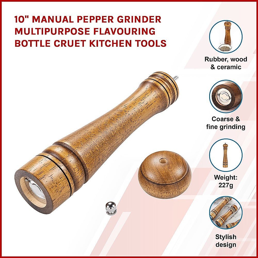 10" Manual Pepper Grinder Multipurpose Flavouring Bottle Cruet Kitchen Tools - image3