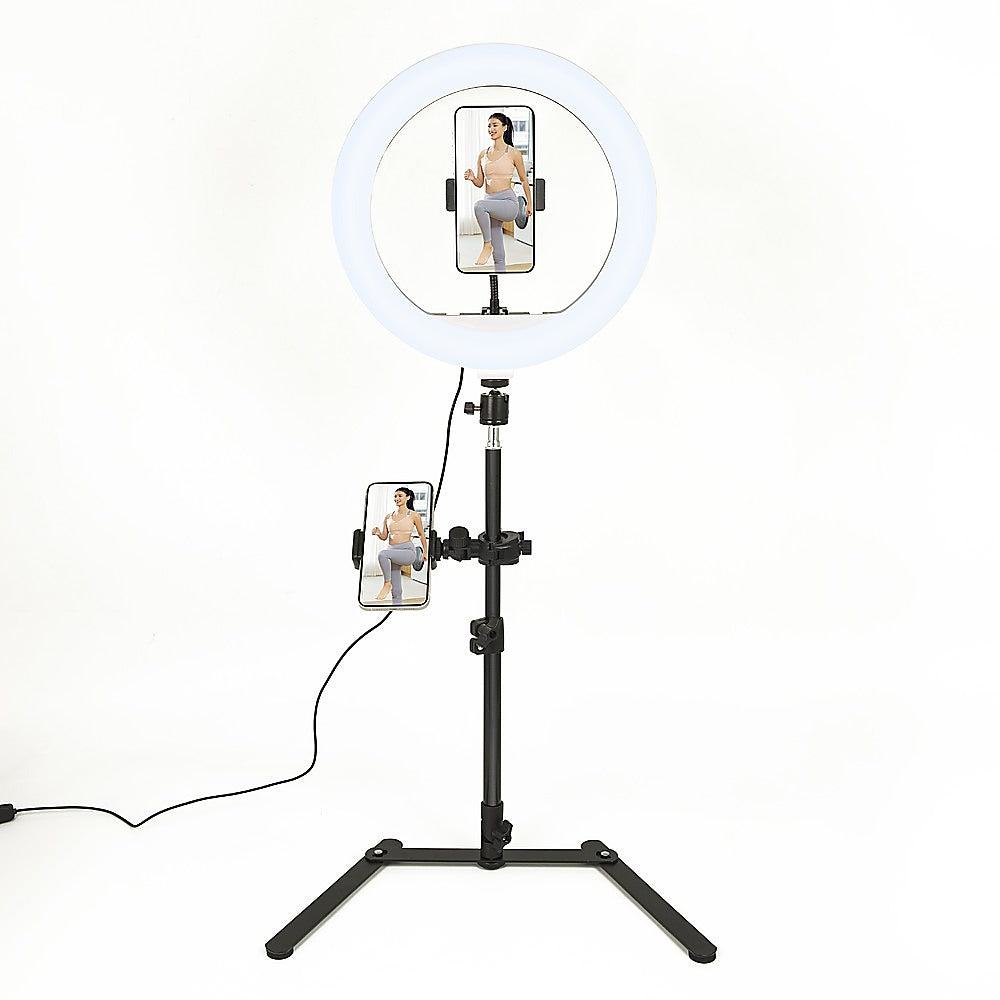 12 Inch LED Video Ring Light with Tabletop Light Stand and Phone Holder Black - image1