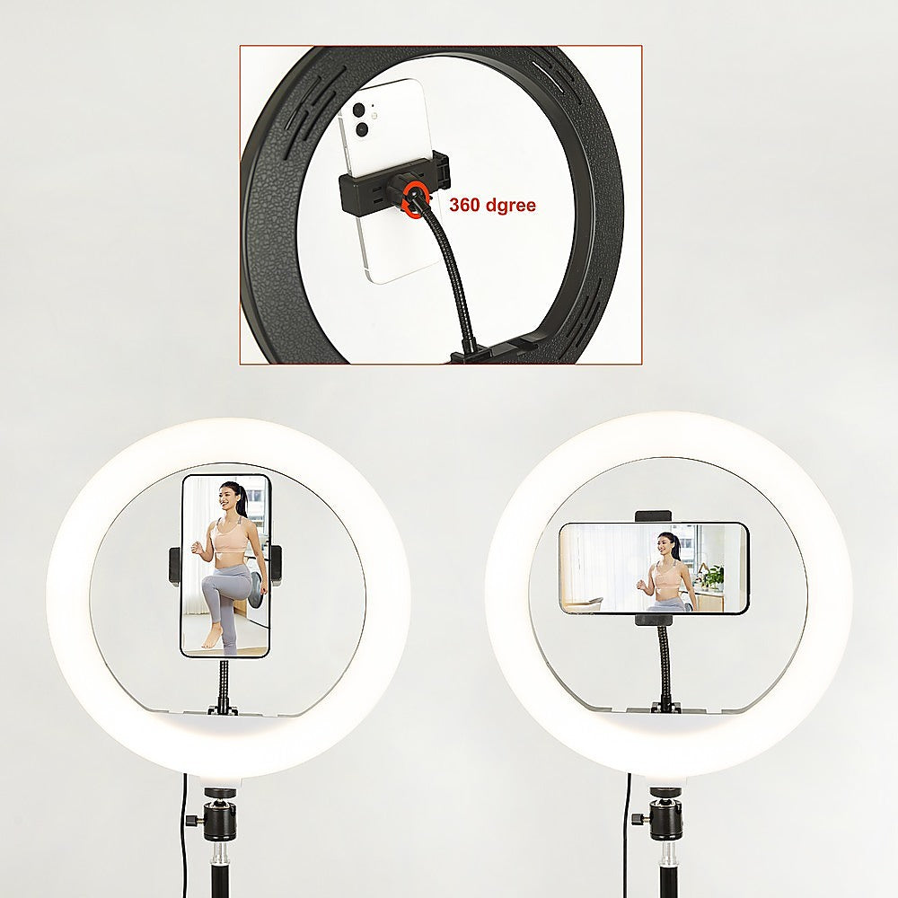 12 Inch LED Video Ring Light with Tabletop Light Stand and Phone Holder Black - image4