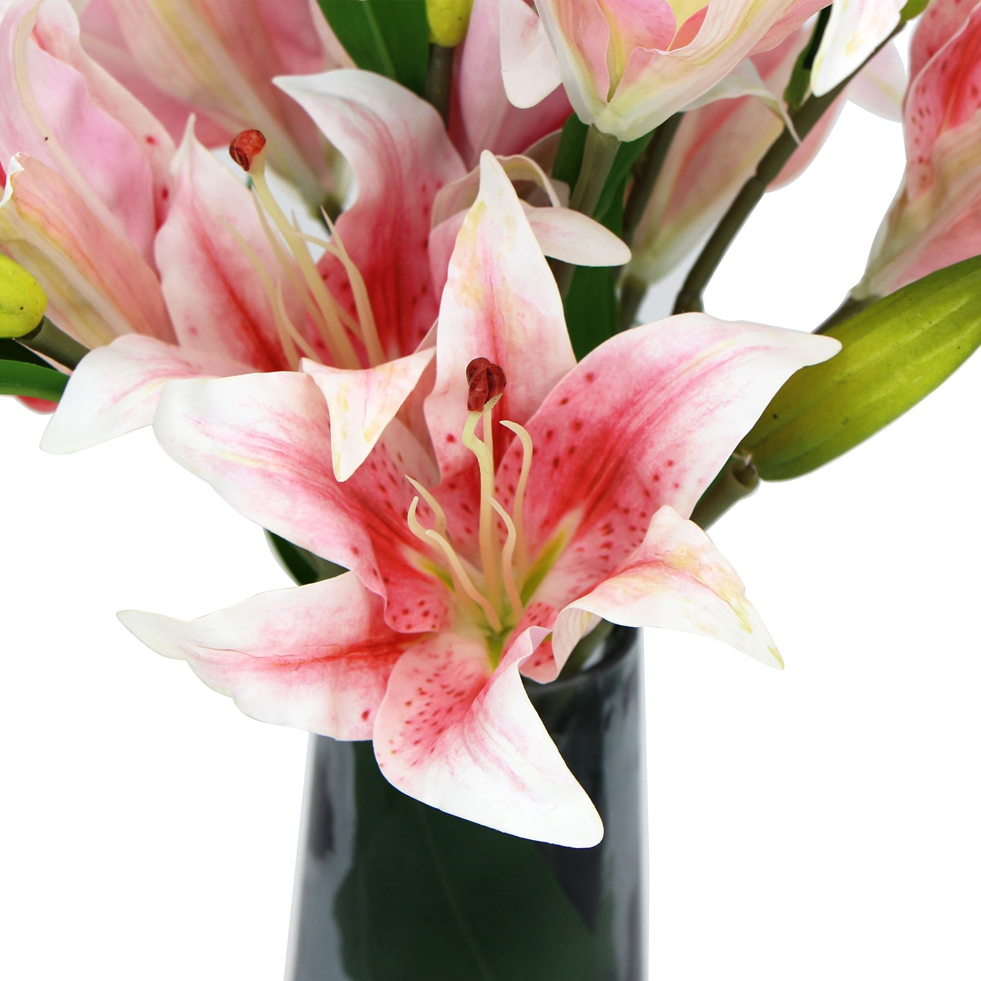 Premium Faux Pink Lily In Glass Vase (Artificial Tiger Lily Arrangement) - image2