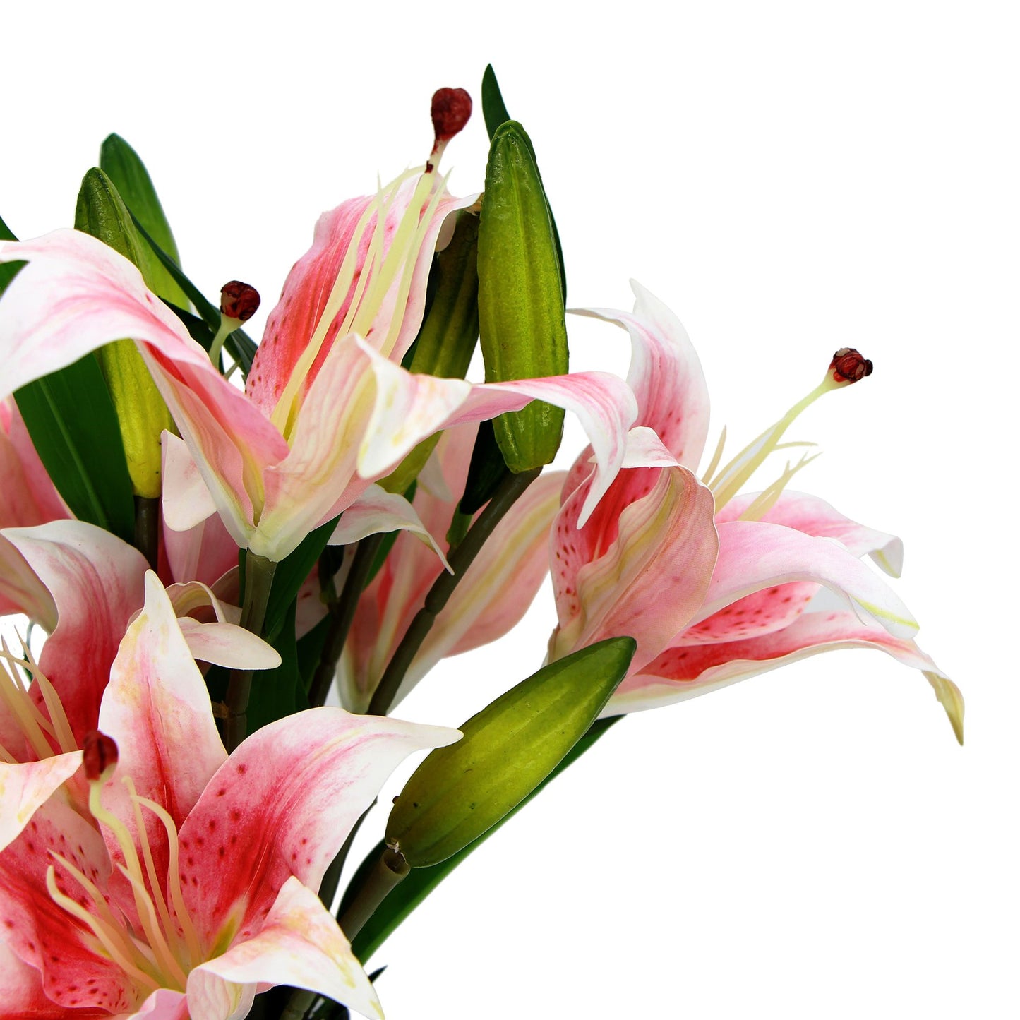 Premium Faux Pink Lily In Glass Vase (Artificial Tiger Lily Arrangement) - image3