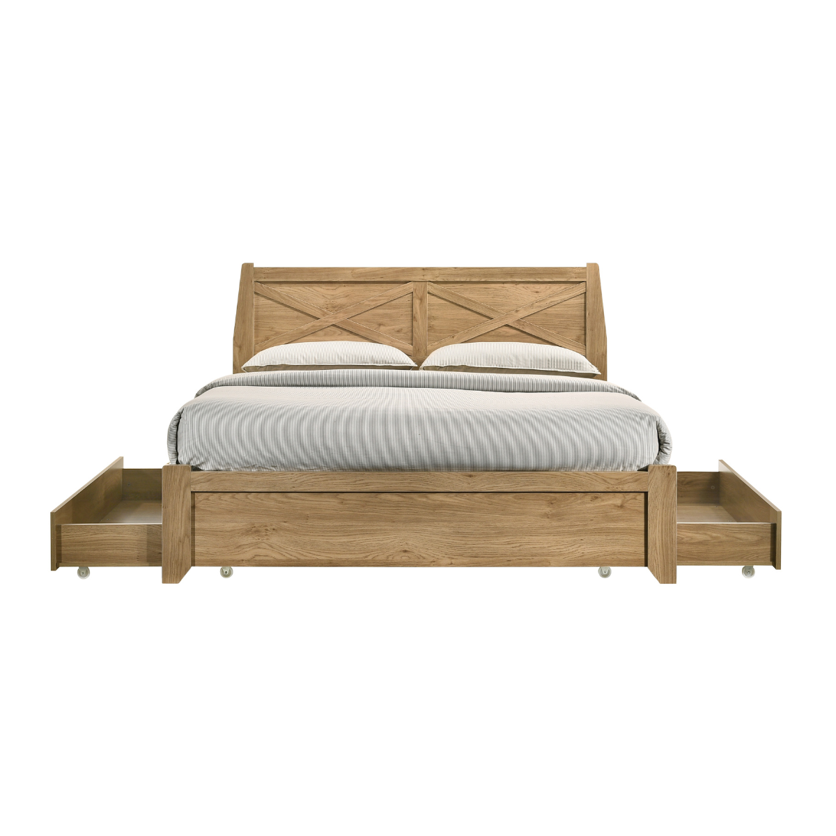 Mica Natural Wooden Bed Frame with Storage Drawers Double - image1