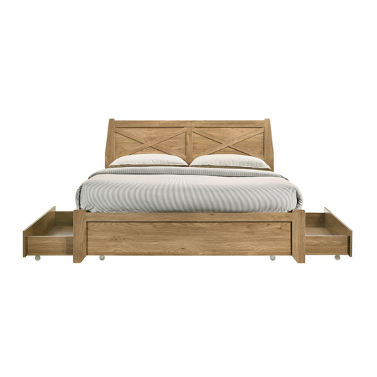 Mica Natural Wooden Bed Frame with Storage Drawers Double - image1