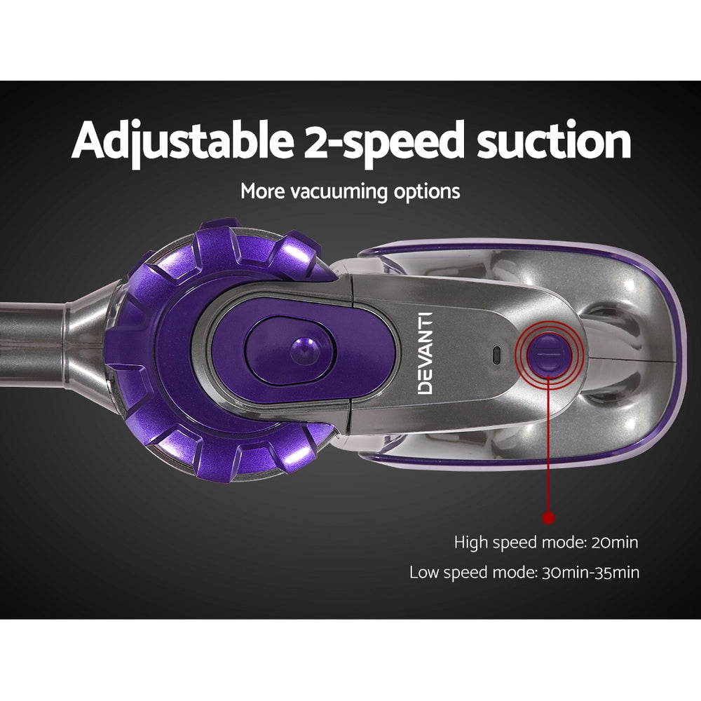 150W Stick Handstick Handheld Cordless Vacuum Cleaner 2-Speed with Headlight Purple - image4