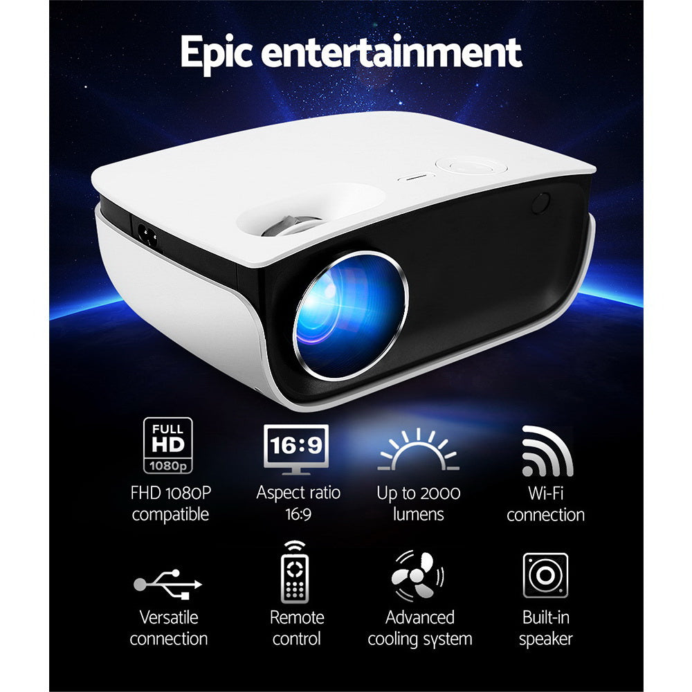 Mini Video Projector Wifi USB HDMI Portable 2000 Lumens HD 1080P Home Theater White - image4