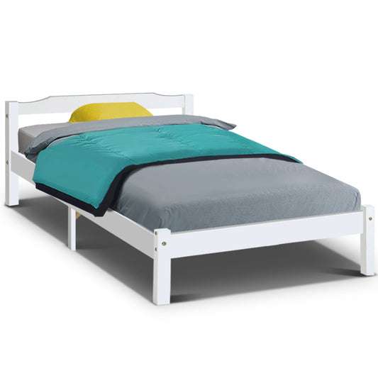 King Single Size Wooden Bed Frame Mattress Base Timber Platform White - image1