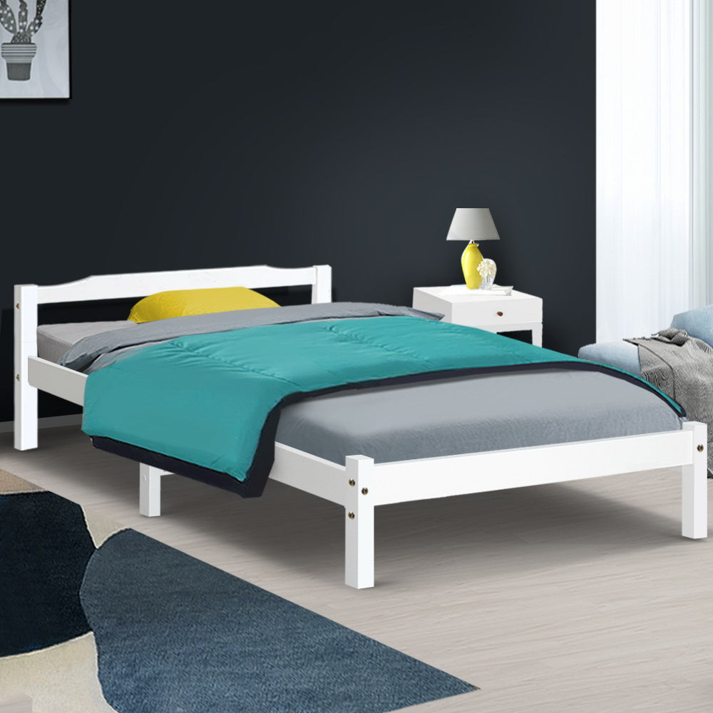 King Single Size Wooden Bed Frame Mattress Base Timber Platform White - image7
