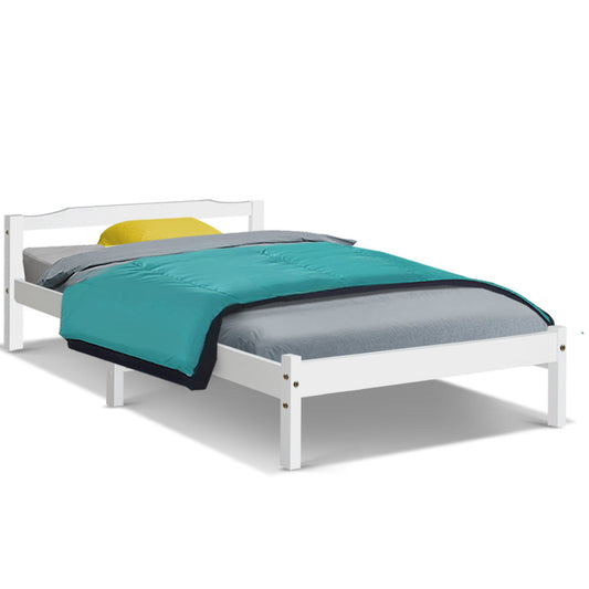 Single Size Wooden Bed Frame Mattress Base Timber Platform White - image1