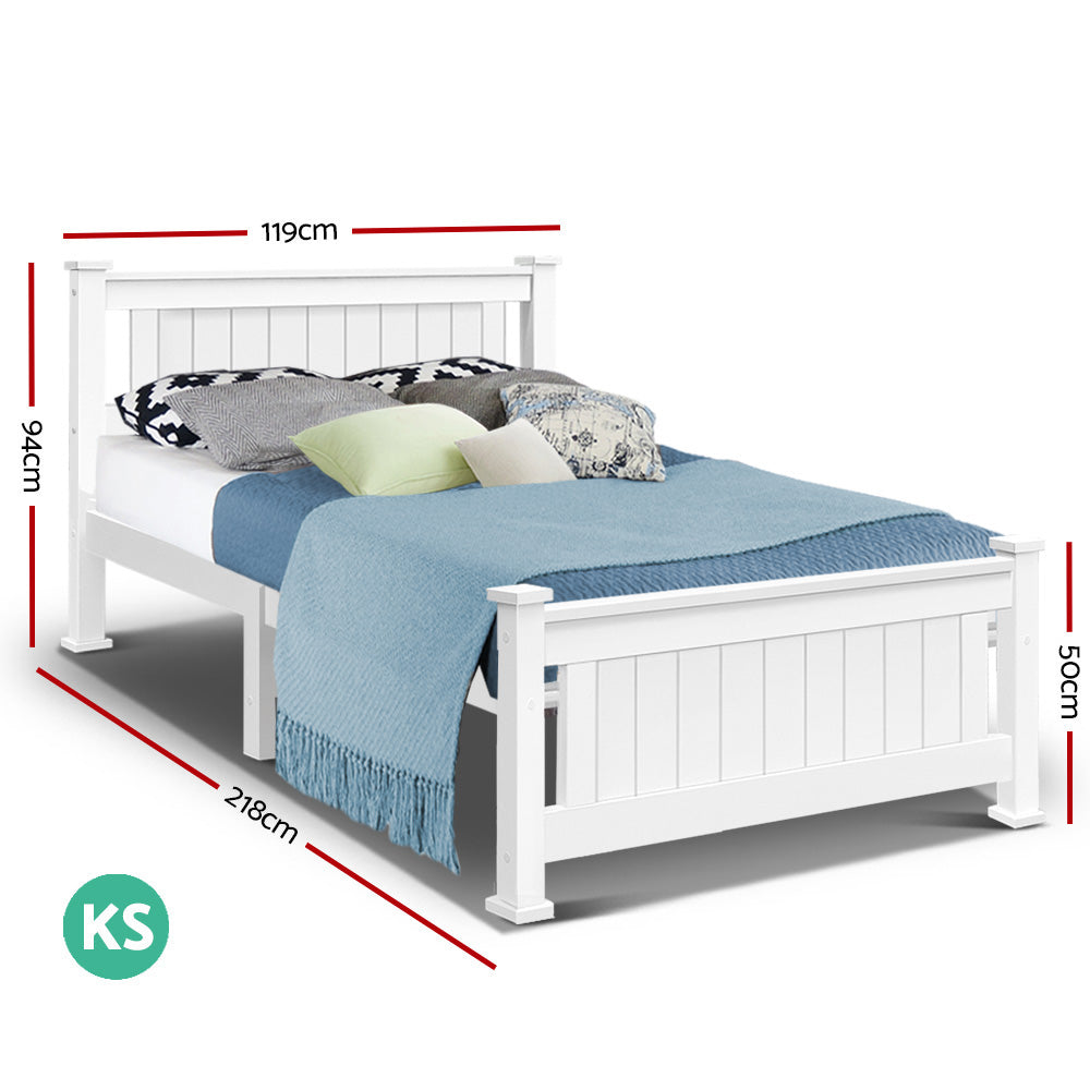 King Single Wooden Bed Frame - White - image2