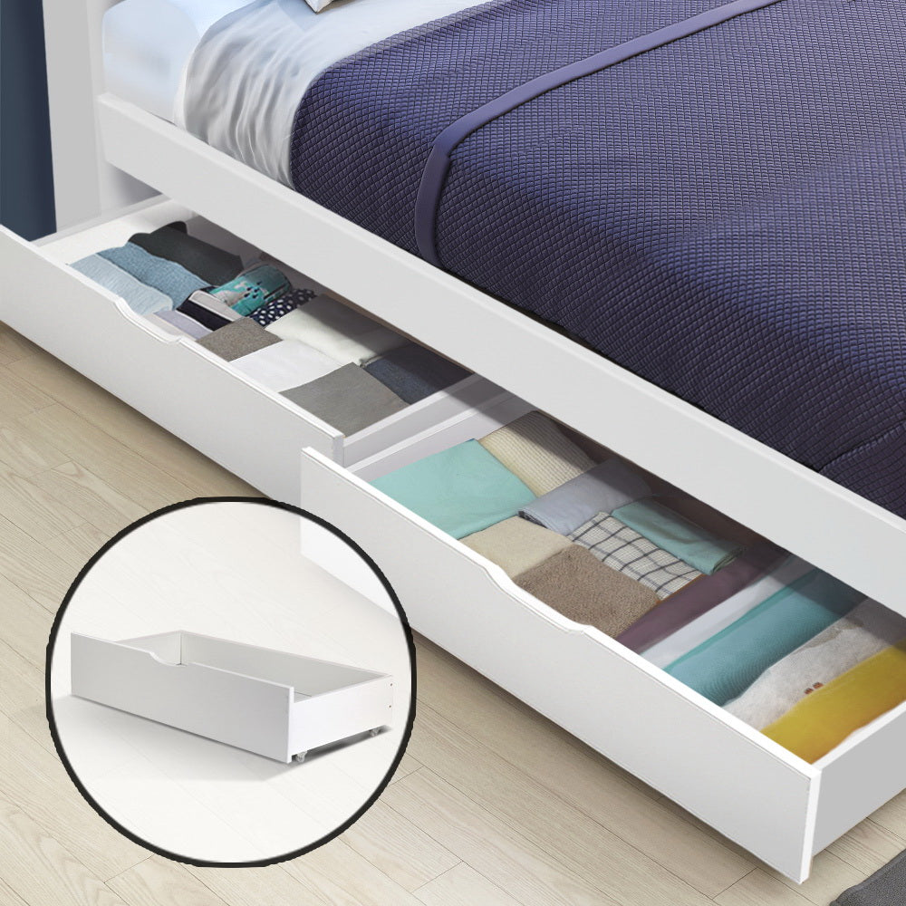 2x Storage Drawers Trundle for Single Wooden Bed Frame Base Timber White - image7