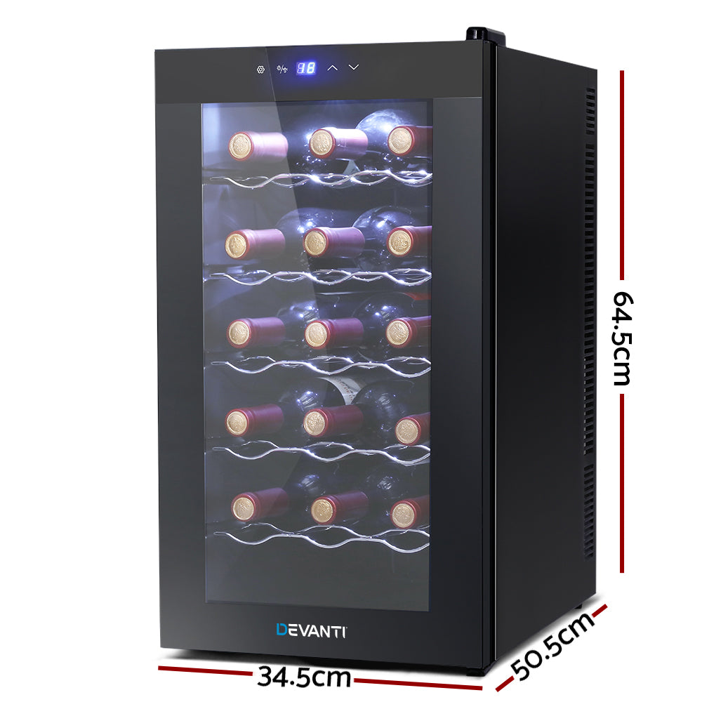 Wine Cooler 18 Bottles Glass Door Beverage Cooler Thermoelectric Fridge Black - image2
