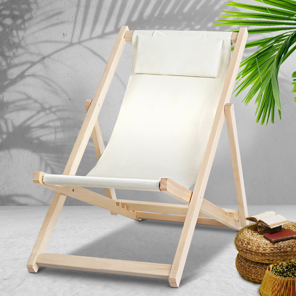 Outdoor Furniture Sun Lounge Chairs Deck Chair Folding Wooden Patio Beach - image8