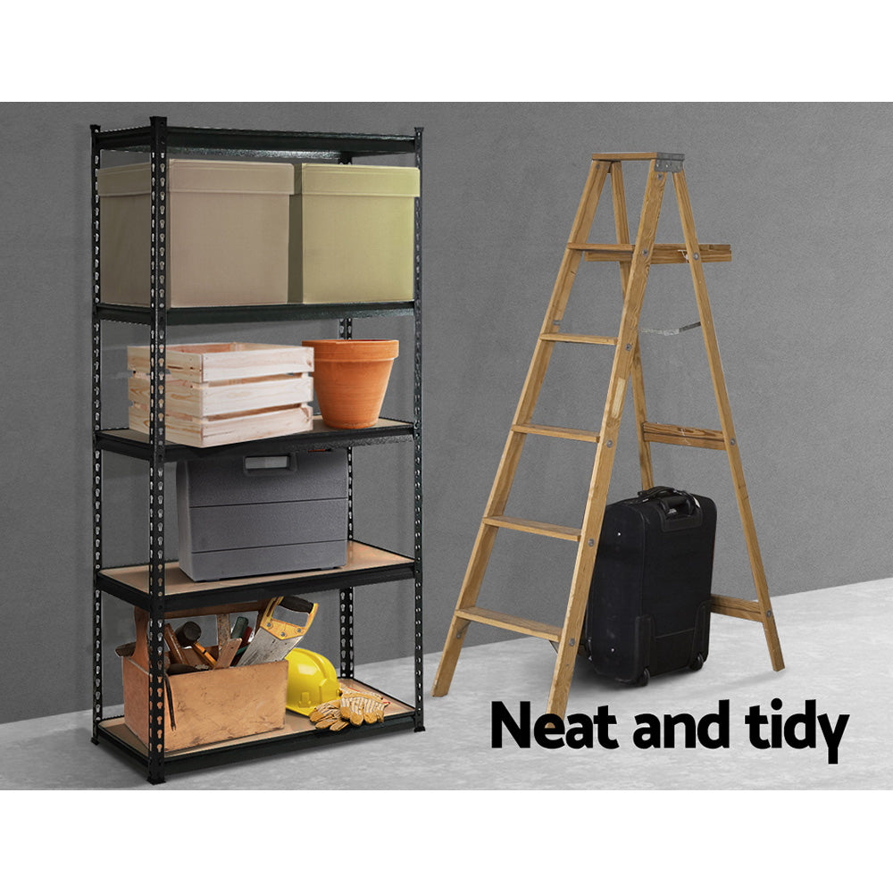 1.8M 5-Shelves Steel Warehouse Shelving Racking Garage Storage Rack Black - image3