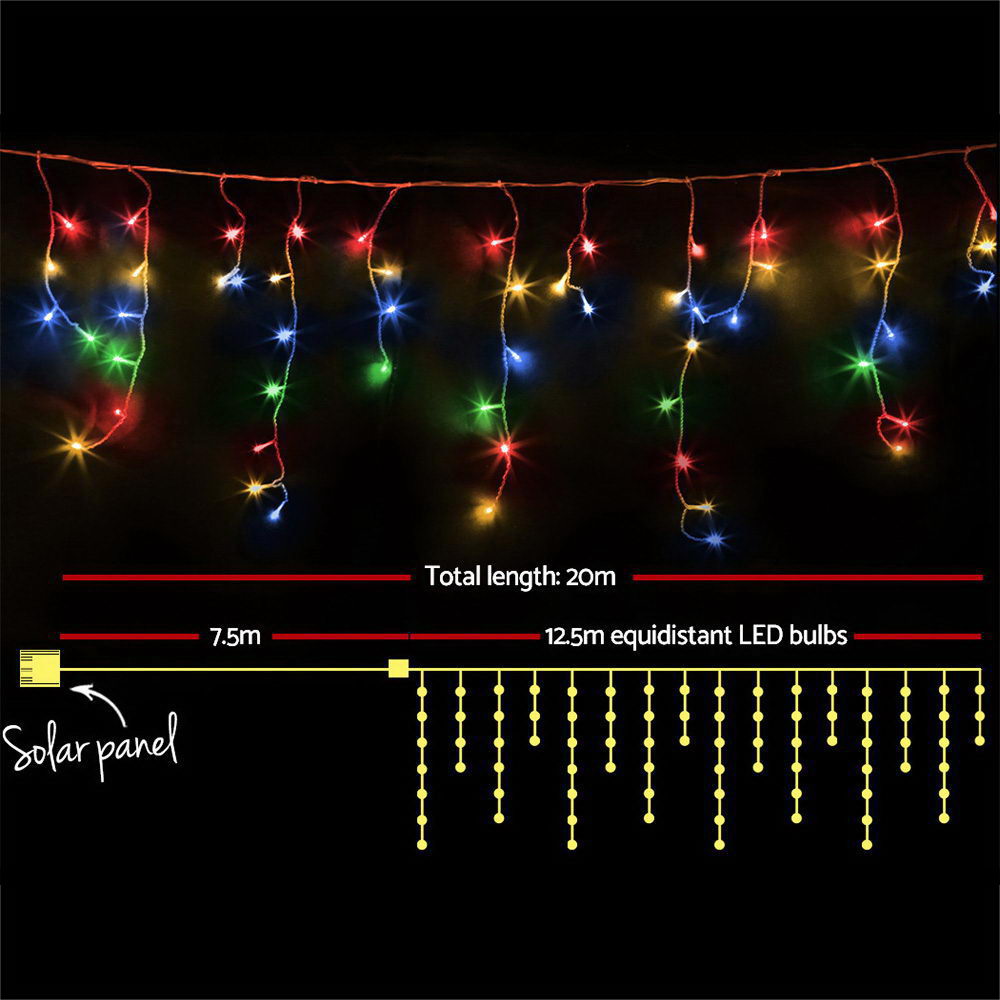 500 LED Solar Powered Christmas Icicle Lights 20M Outdoor Fairy String Party Multicolour - image2