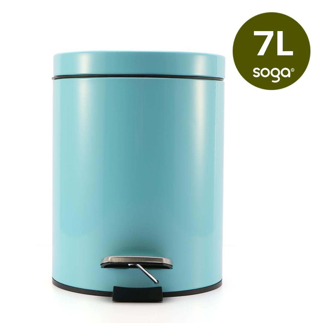 Premium 7L Modern Foot Pedal Trash Bin Waste Kitchen Bathroom Stainless Steel Round Blue - image8